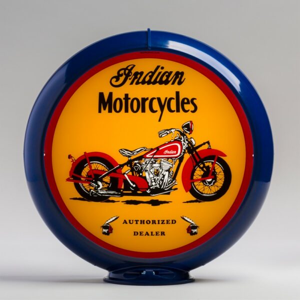 Indian M.C. (Motorcycle) 13.5" Gas Pump Globe with dark blue plastic body