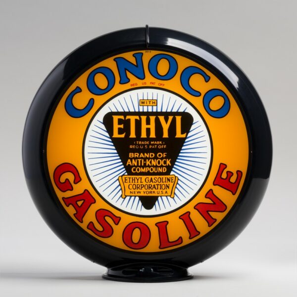 Conoco Ethyl Minute Man 13.5" Gas Pump Globe with black plastic body