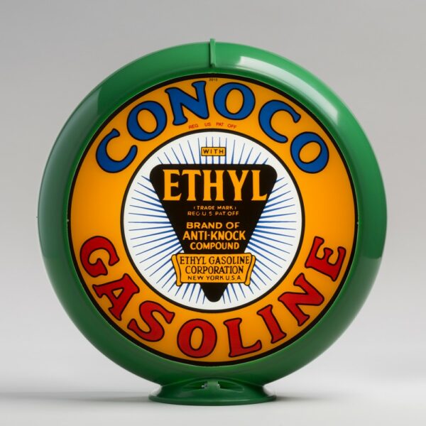 Conoco Ethyl Minute Man 13.5" Gas Pump Globe with green plastic body