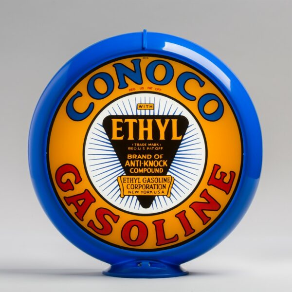 Conoco Ethyl Minute Man 13.5" Gas Pump Globe with light blue plastic body