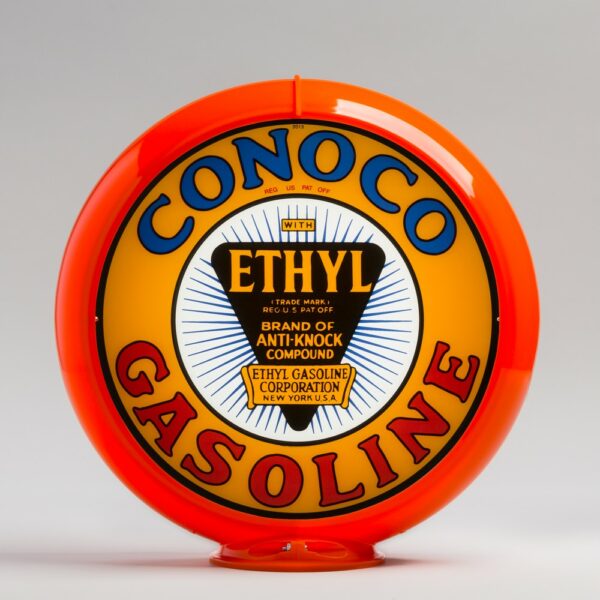 Conoco Ethyl Minute Man 13.5" Gas Pump Globe with orange plastic body