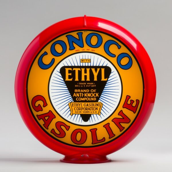 Conoco Ethyl Minute Man 13.5" Gas Pump Globe with red plastic body