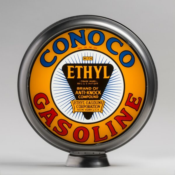 Conoco Ethyl Minute Man 13.5" Gas Pump Globe with unpainted steel body