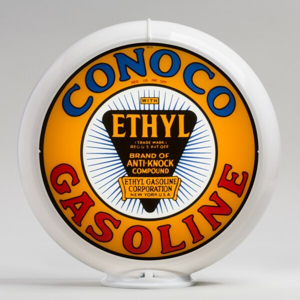 Conoco Ethyl Minute Man 13.5" Gas Pump Globe with white plastic body