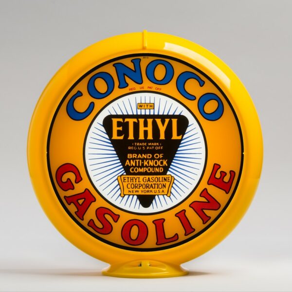 Conoco Ethyl Minute Man 13.5" Gas Pump Globe with yellow plastic body