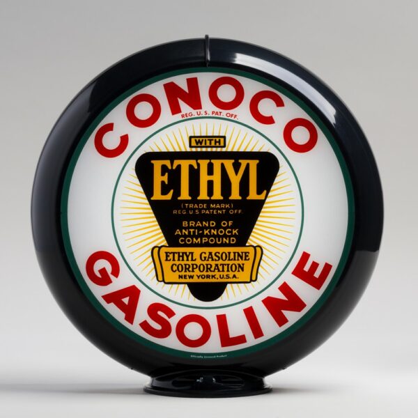 Conoco Ethyl Triangle 13.5" Gas Pump Globe with black plastic body