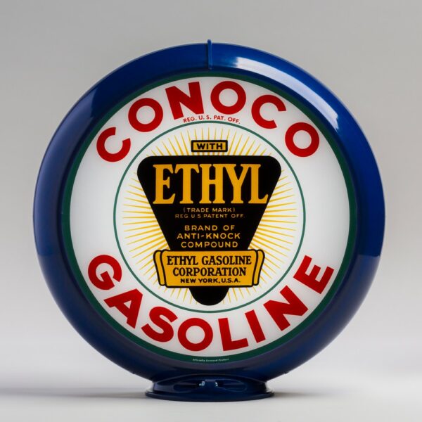 Conoco Ethyl Triangle 13.5" Gas Pump Globe with dark blue plastic body