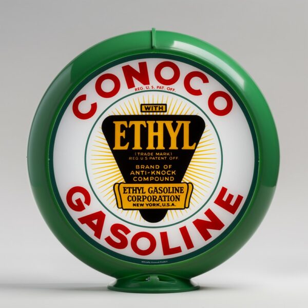 Conoco Ethyl Triangle 13.5" Gas Pump Globe with green plastic body