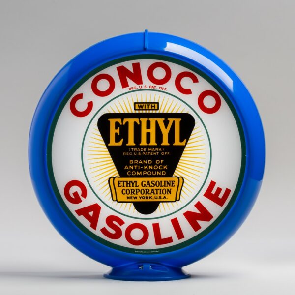 Conoco Ethyl Triangle 13.5" Gas Pump Globe with light blue plastic body