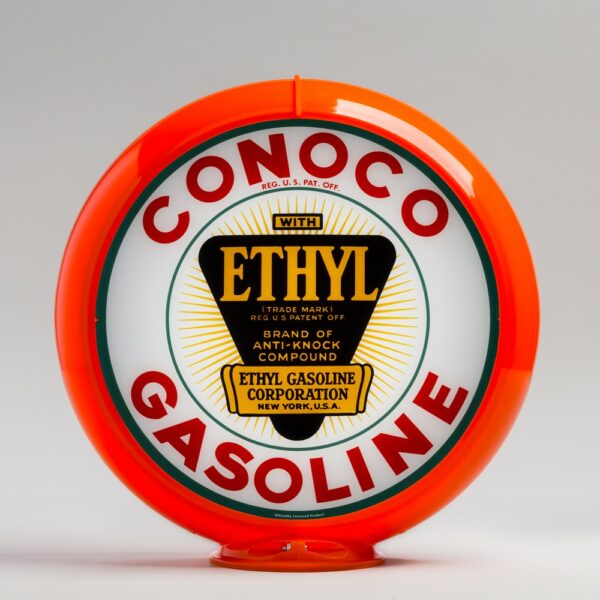 Conoco Ethyl Triangle 13.5" Gas Pump Globe with orange plastic body