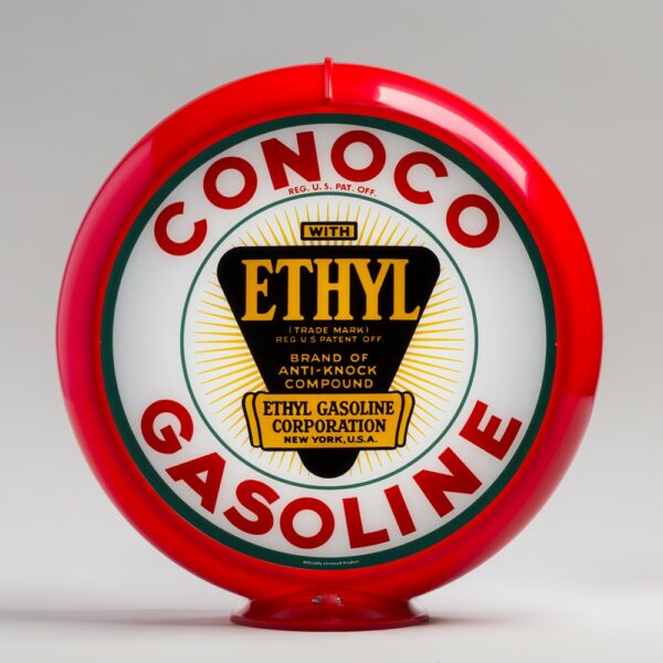 Conoco Ethyl Triangle 13.5" Gas Pump Globe with red plastic body