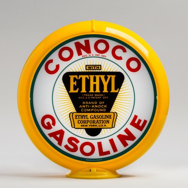 Conoco Ethyl Triangle 13.5" Gas Pump Globe with yellow plastic body