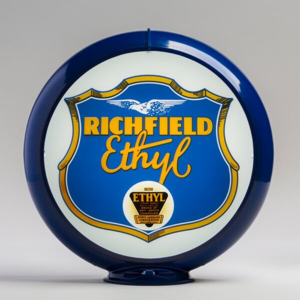 Richfield Ethyl 13.5" Gas Pump Globe with dark blue plastic body