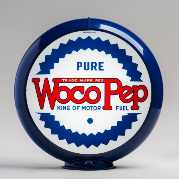 Woco Pep 13.5" Gas Pump Globe with dark blue plastic body