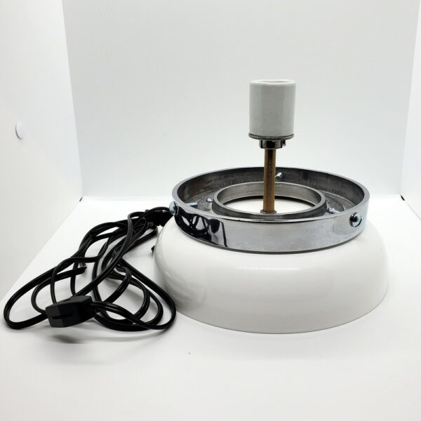 White Lamp Base with Polished Aluminum Mounting Ring