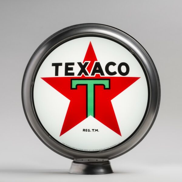 Texaco T Star 15" Vintage Gas Pump Globe with unpainted steel body, for vintage gas pump restorations.