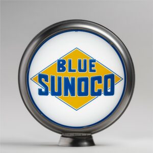 Blue Sunoco 15" Gas Pump Globe with unpainted steel body