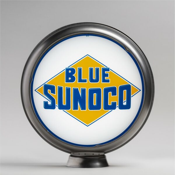 Blue Sunoco 15" Gas Pump Globe with unpainted steel body