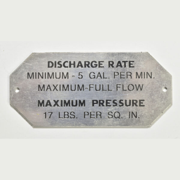 Discharge Rate Aluminum ID Tag for Wayne Pumps