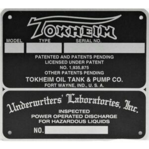 Tokheim 36 & 36B Aluminum ID Tag