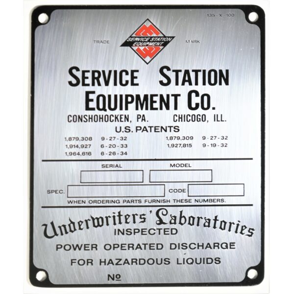 Service Station Equipment Co. Aluminum ID Tag