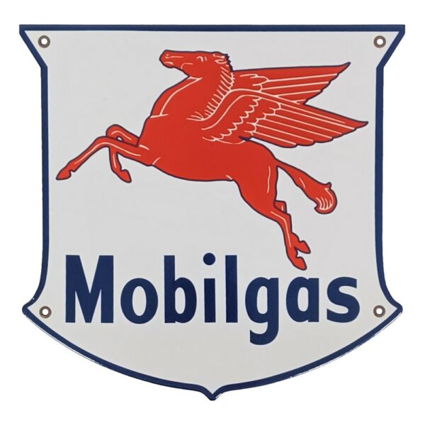 Mobilgas Shield Die Cut Porcelain Sign - 12" x 12"