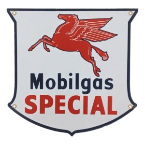 Mobilgas Special Die Cut Shield Porcelain Sign - 12" x 12"