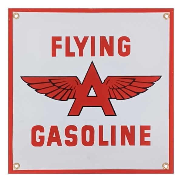 Flying A Sign Porcelain - 10" x 10", perfect for vintage gas station displays.