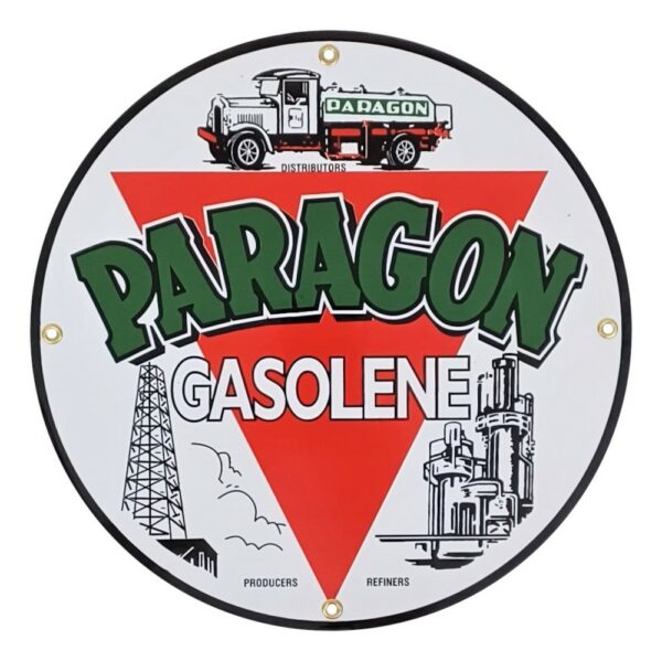 Paragon Gasoline Porcelain Sign - 12" x 12"