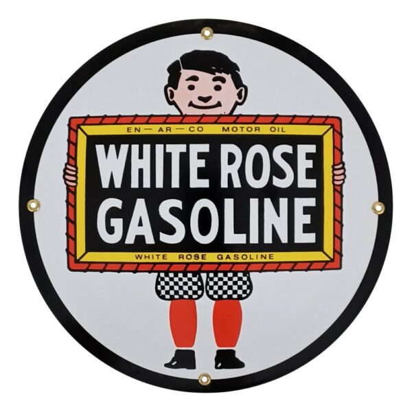 White Rose Boy Porcelain Sign - 12" x 12"