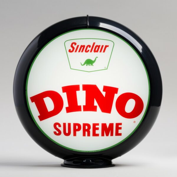 Sinclair Dino Supreme 13.5" Gas Pump Globe with black plastic body