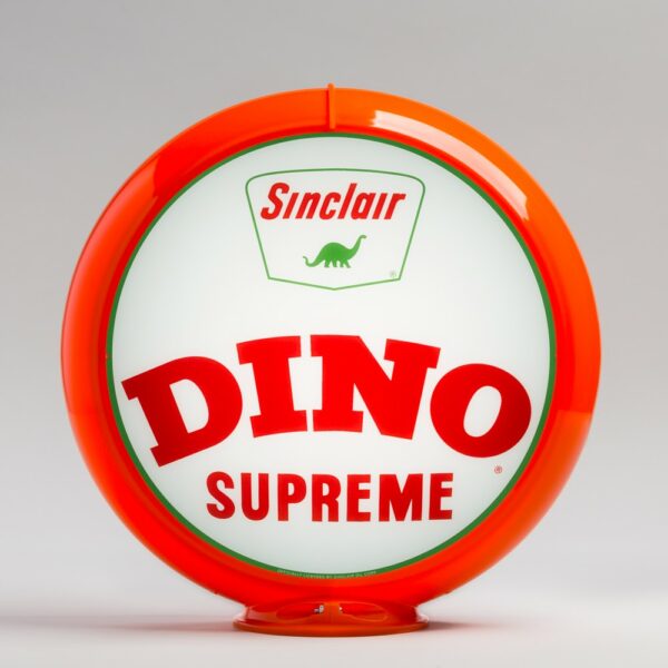 Sinclair Dino Supreme 13.5" Gas Pump Globe with orange plastic body