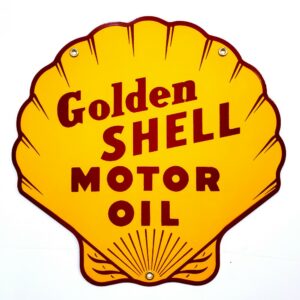 Golden Shell Oil Die Cut Porcelain Sign - 12" x 12"