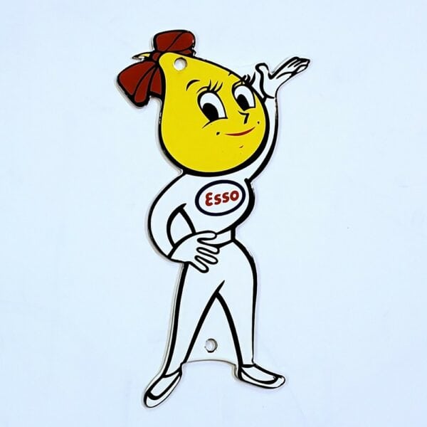 Esso Oil Drop Girl Die Cut Porcelain Sign - 4" x 8"