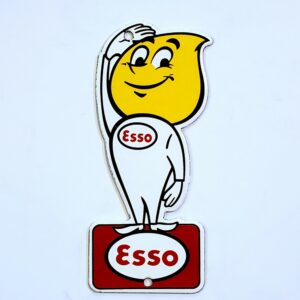 Esso Oil Drop Boy Die Cut Porcelain Sign - 4" x 8"