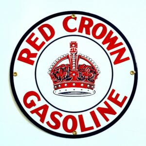 Red Crown Gasoline Porcelain Sign - 12" x 12"