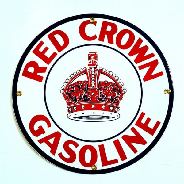 Red Crown Gasoline Porcelain Sign - 12" x 12"
