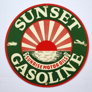 Sunset Gasoline Porcelain Sign - 12" x 12"