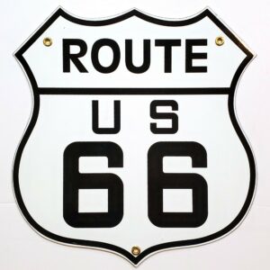 Route 66 Die Cut Porcelain Sign - 12" x 12"