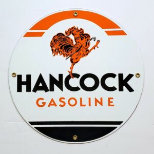 Hancock Gasoline Porcelain Sign - 12" x 12"