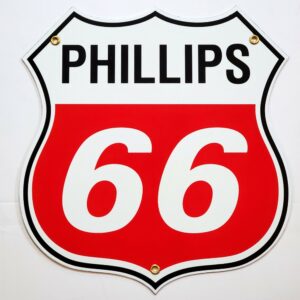 Phillips 66 Red & White Die Cut Porcelain Sign - 12" x 12"