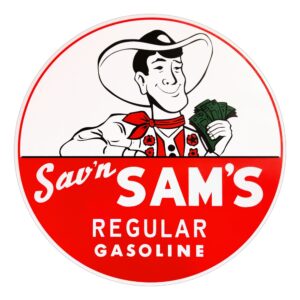 Sav'n Sam's Regular Gasoline 12" round vinyl decal