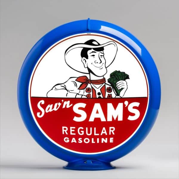 Sav'n Sam's Regular Gasoline 13.5" Gas Pump Globe with light blue plastic body