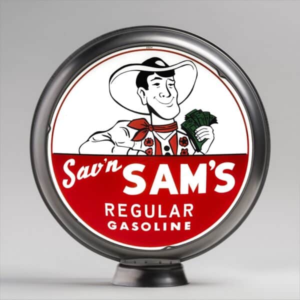 Sav'n Sam's Regular Gasoline 13.5" Gas Pump Globe with unpainted steel body