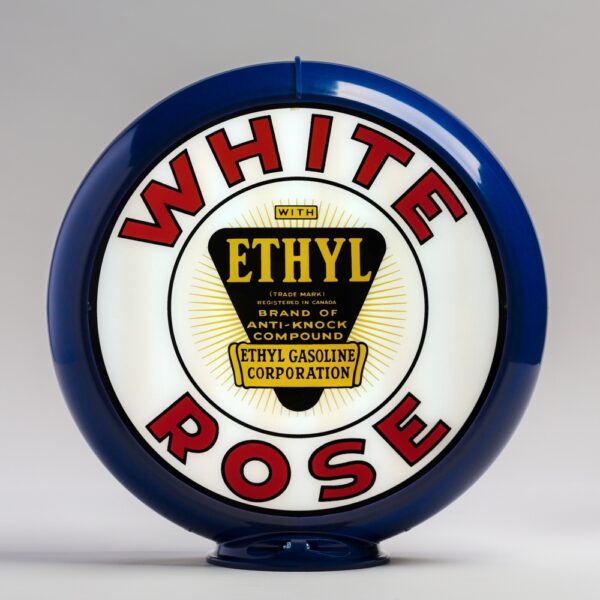 White Rose Ethyl 13.5" Gas Pump Globe with dark blue plastic body