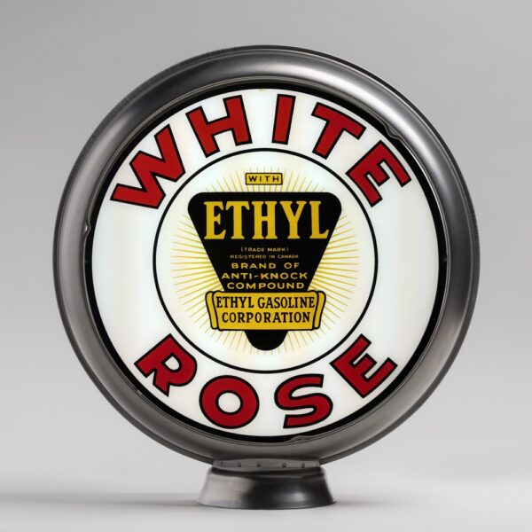 White Rose Ethyl 13.5" Gas Pump Globe with unpainted steel body