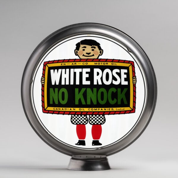 White Rose (Boy) No Knock 15" Gas Pump Globe in unpainted steel body
