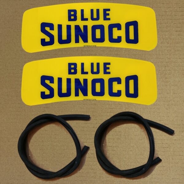 M/S 80 or Wayne 90 crescent shaped Blue Sunoco ad glass pair with set of rubber