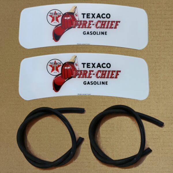 M/S 80 or Wayne 90 crescent shaped Texaco Fire Chief with Hat ad glass pair with set of rubber