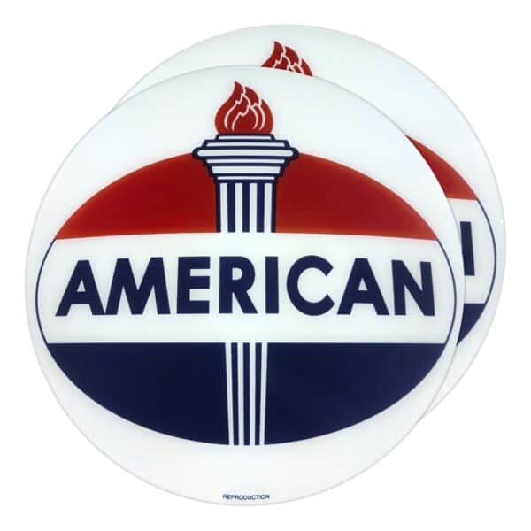 American Gasoline Oval Logo 13.5" Pair of Gas Pump Globe Lenses